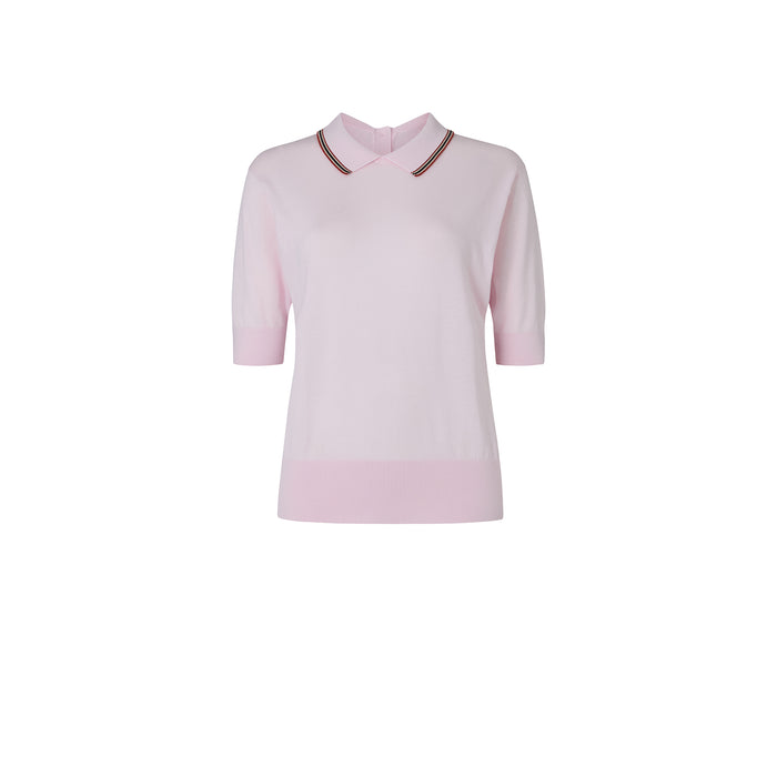 Daks London DAKS X JOHN SMEDLEY HOUSE STRIPE COLLARED TOP - SOFT PINK