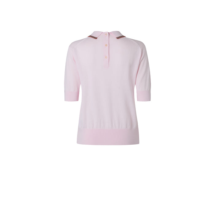 Daks London DAKS X JOHN SMEDLEY HOUSE STRIPE COLLARED TOP - SOFT PINK