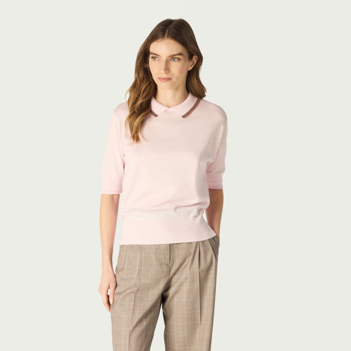 daks london DAKS X JOHN SMEDLEY HOUSE STRIPE COLLARED TOP - SOFT PINK