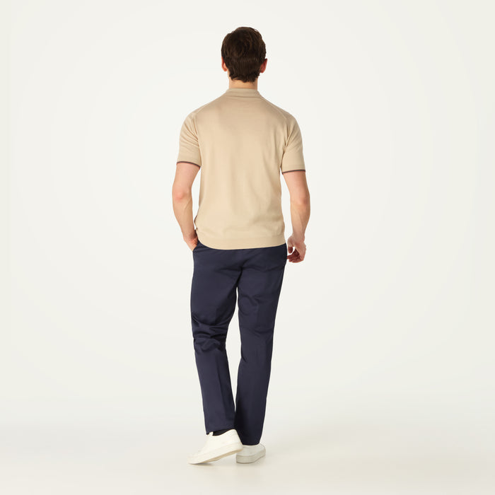 Daks London DAKS X JOHN SMEDLEY HOUSE STRIPE POLO SHIRT - ALMOND