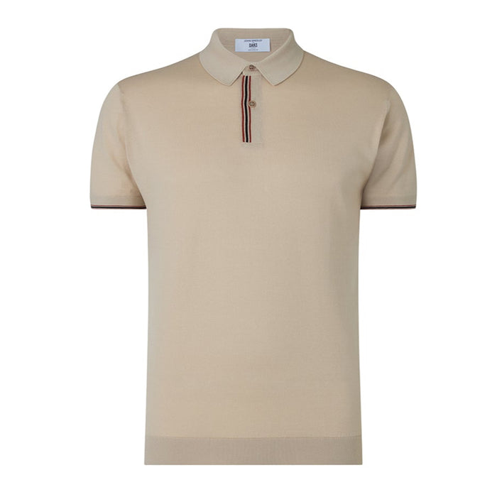 Daks London DAKS X JOHN SMEDLEY HOUSE STRIPE POLO SHIRT - ALMOND