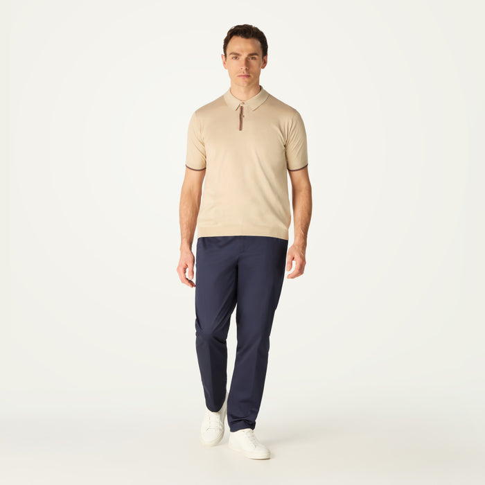 daks london DAKS X JOHN SMEDLEY HOUSE STRIPE POLO SHIRT - ALMOND