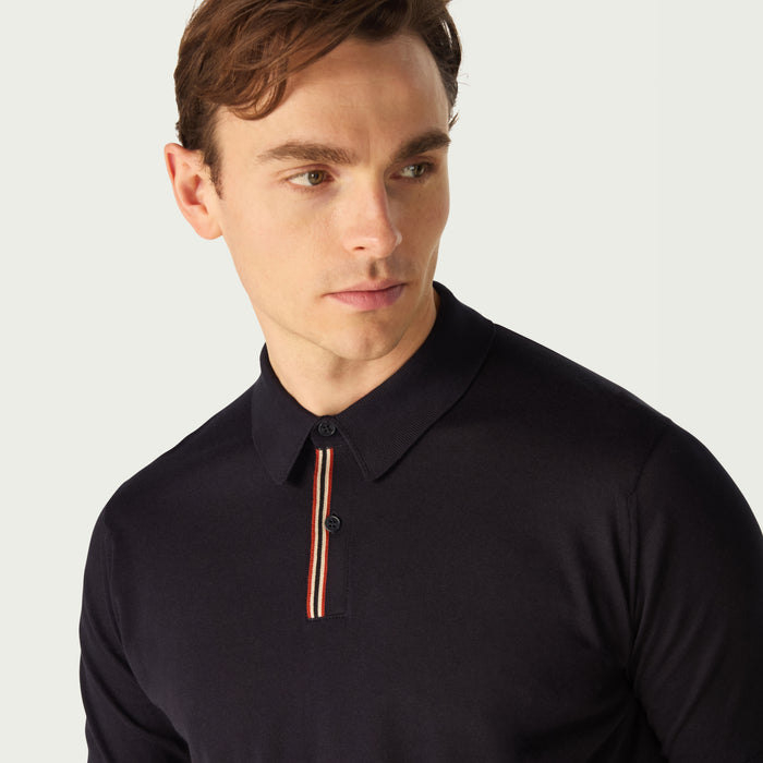 Daks London DAKS X JOHN SMEDLEY HOUSE STRIPE POLO SHIRT - BLACK