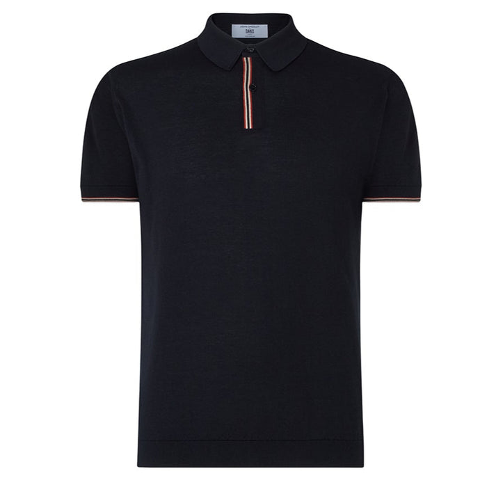 Daks London DAKS X JOHN SMEDLEY HOUSE STRIPE POLO SHIRT - BLACK