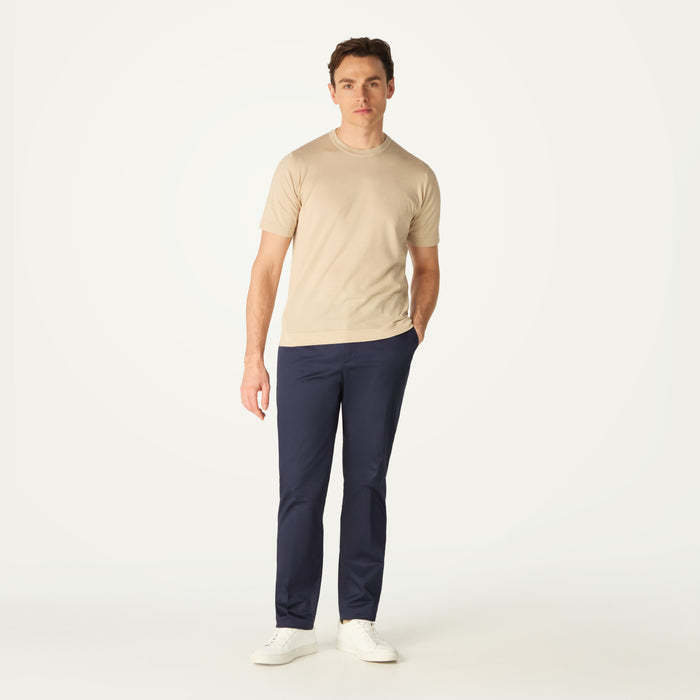 daks london DAKS X JOHN SMEDLEY HOUSE STRIPE T SHIRT - ALMOND