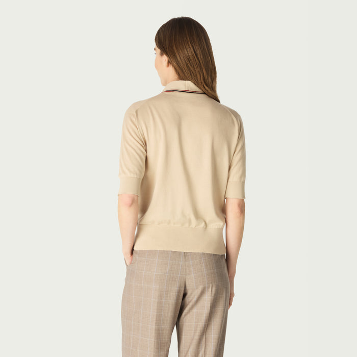 Daks London DAKS X JOHN SMEDLEY HOUSE STRIPE TOP - ALMOND