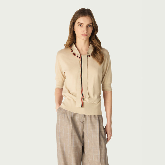 daks london DAKS X JOHN SMEDLEY HOUSE STRIPE TOP - ALMOND