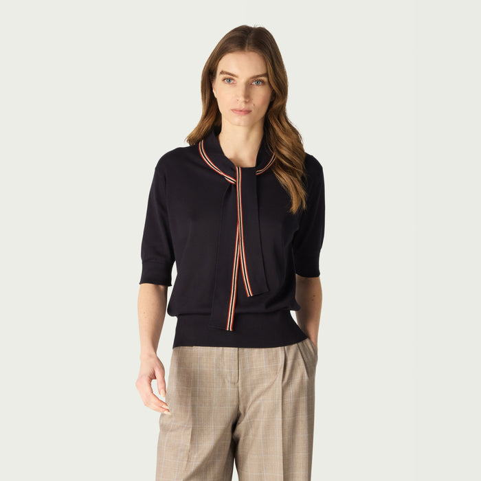 Daks London DAKS X JOHN SMEDLEY HOUSE STRIPE TOP - BLACK