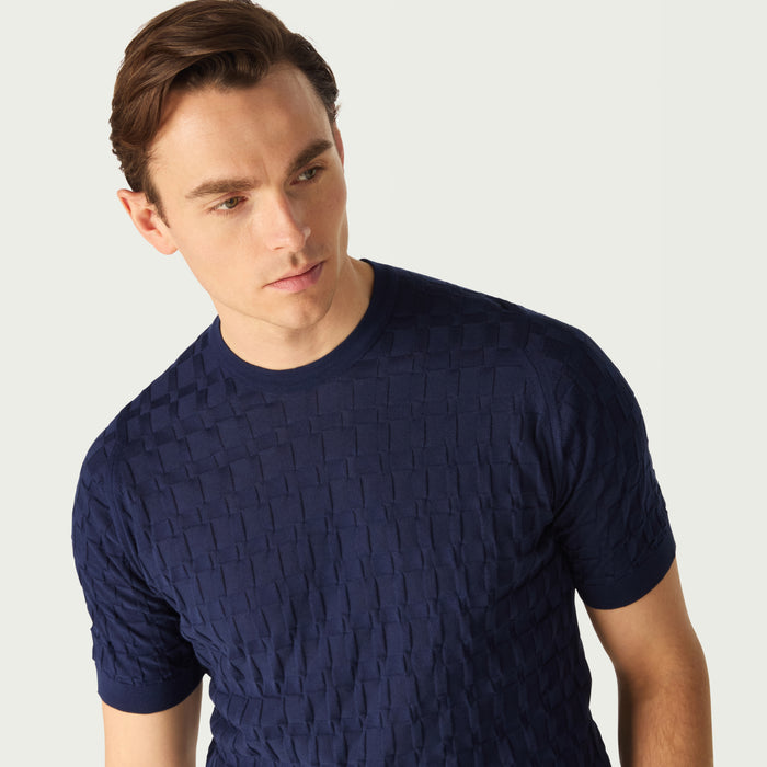 Daks London DAKS X JOHN SMEDLEY HOUSECHECK JUMPER - NAVY