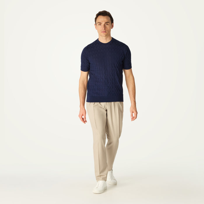 daks london DAKS X JOHN SMEDLEY HOUSECHECK JUMPER - NAVY