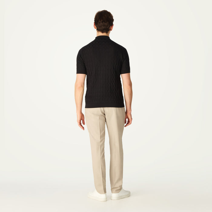 Daks London DAKS X JOHN SMEDLEY HOUSECHECK POLO SHIRT - BLACK