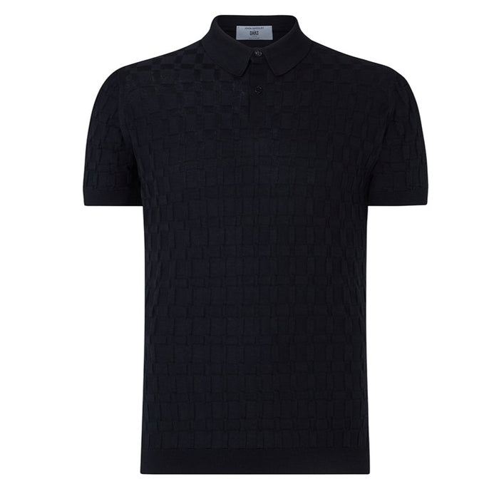 Daks London DAKS X JOHN SMEDLEY HOUSECHECK POLO SHIRT - BLACK