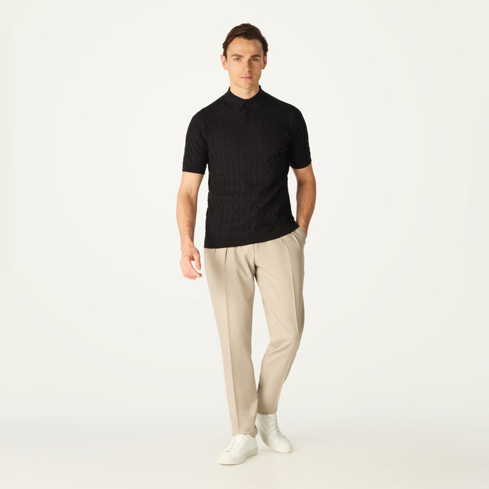 daks london DAKS X JOHN SMEDLEY HOUSECHECK POLO SHIRT - BLACK