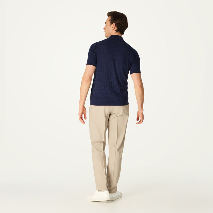 Daks London DAKS X JOHN SMEDLEY HOUSECHECK POLO SHIRT - NAVY
