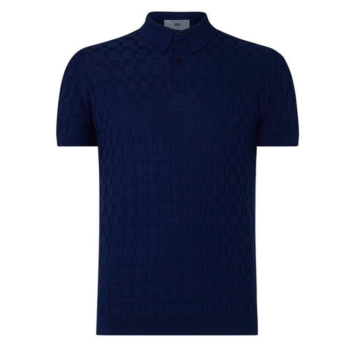 Daks London DAKS X JOHN SMEDLEY HOUSECHECK POLO SHIRT - NAVY