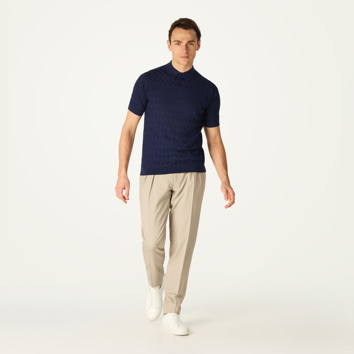 daks london DAKS X JOHN SMEDLEY HOUSECHECK POLO SHIRT - NAVY