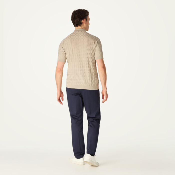Daks London DAKS X JOHN SMEDLEY HOUSECHECK POLO SHIRT - PARCHMENT