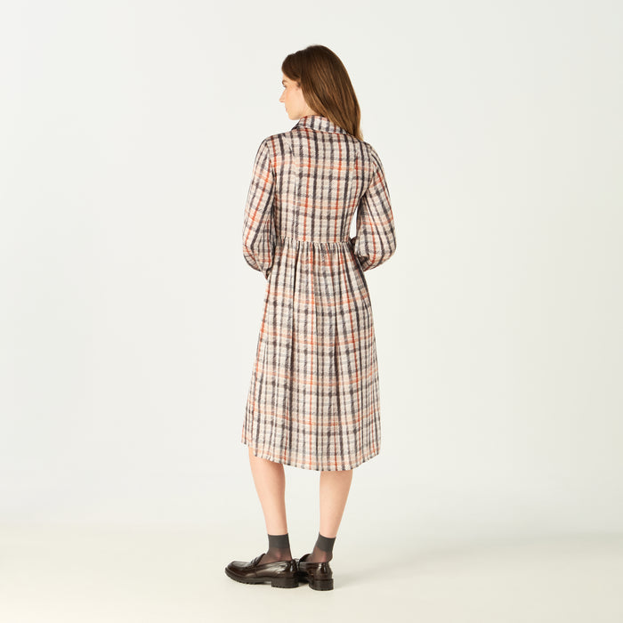 daks London PENCIL HOUSE CHECK GATHERED SHIRT DRESS