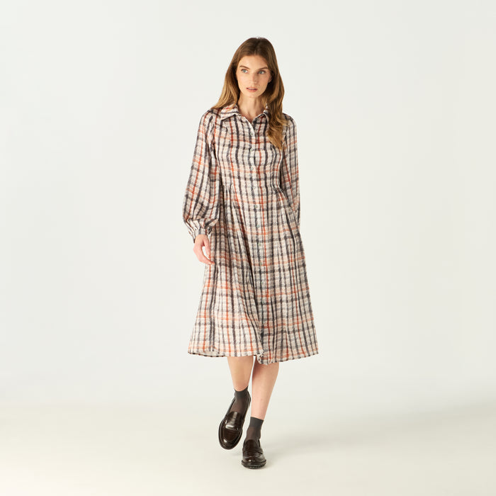 daks london PENCIL HOUSE CHECK GATHERED SHIRT DRESS