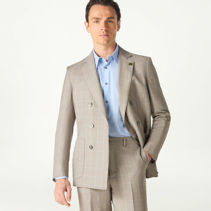 Daks London WINDOWPANE CHECK WOOL DOUBLE BREASTED SUIT