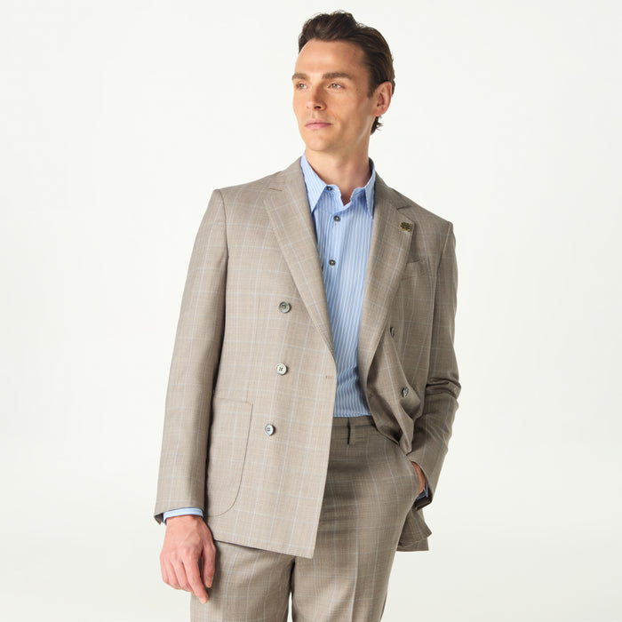 Daks London WINDOWPANE CHECK WOOL DOUBLE BREASTED SUIT