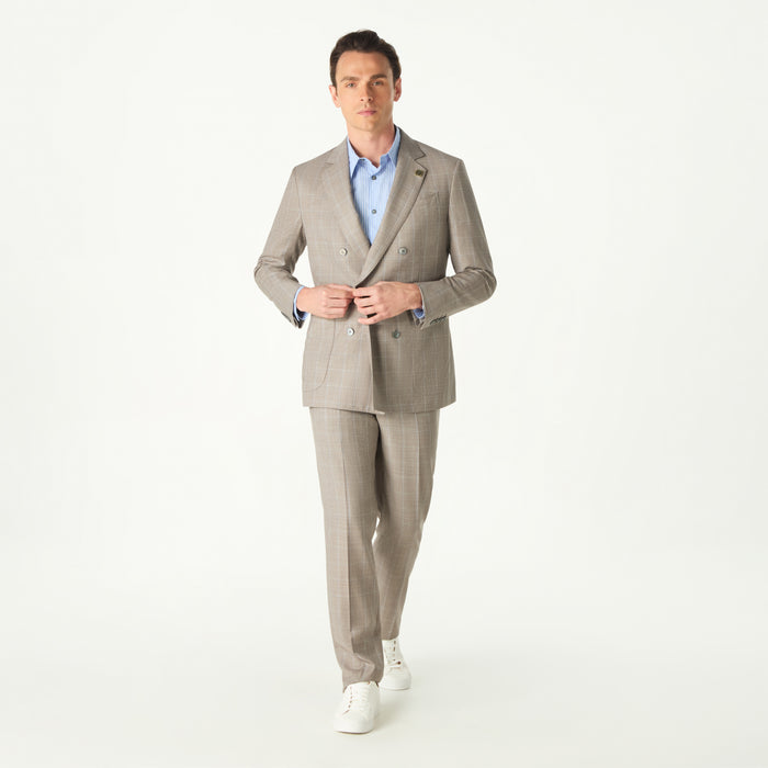 daks london WINDOWPANE CHECK WOOL DOUBLE BREASTED SUIT