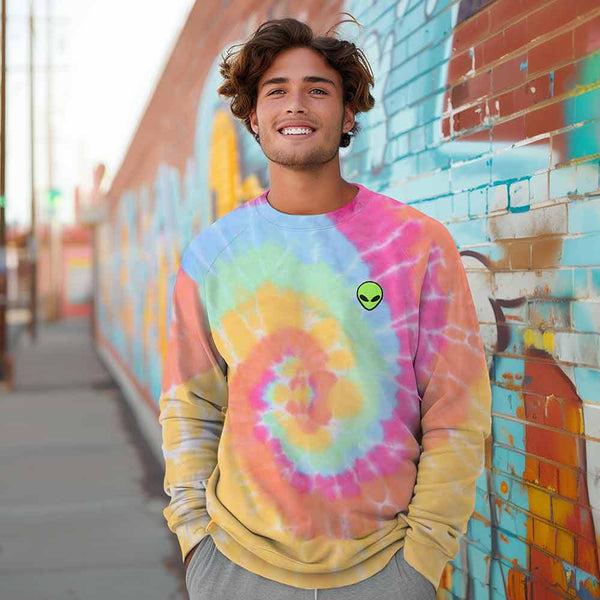 Dalix Dalix Alien Midweight Fleece Tie Dye Crewneck Sweatshirt