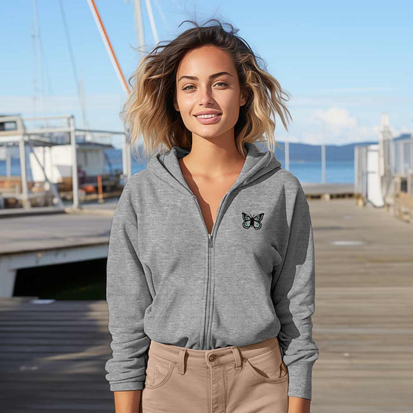 Dalix Dalix Butterfly Midweight Fleece Cropped Zip Hoodie