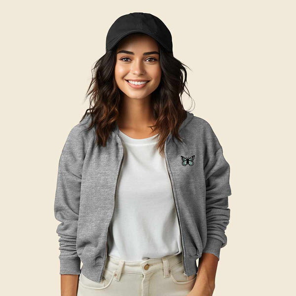 Dalix Dalix Butterfly Midweight Fleece Cropped Zip Hoodie