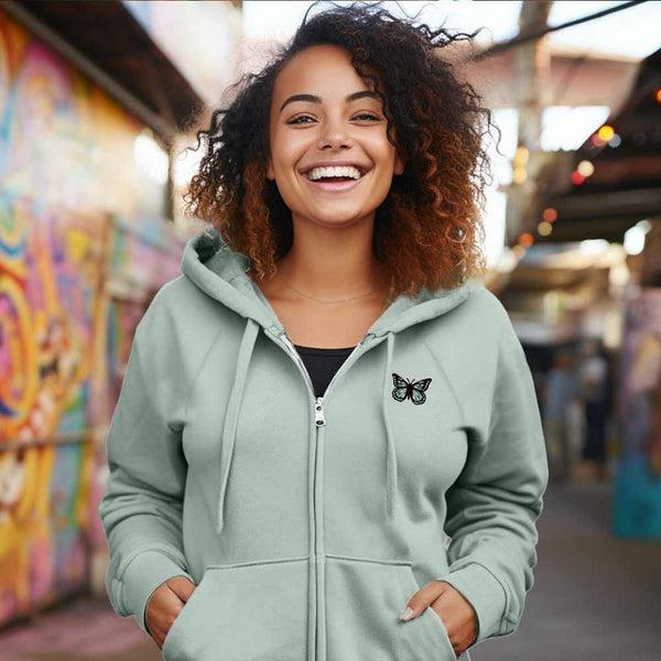 Dalix Dalix Butterfly Midweight Fleece Raglan Sleeve Zip Hoodie