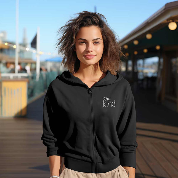 Dalix Dalix Be Kind Cropped Zip Hoodie