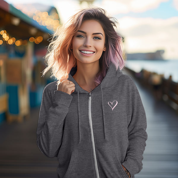Dalix Dalix Heart Washed Zip Hoodie