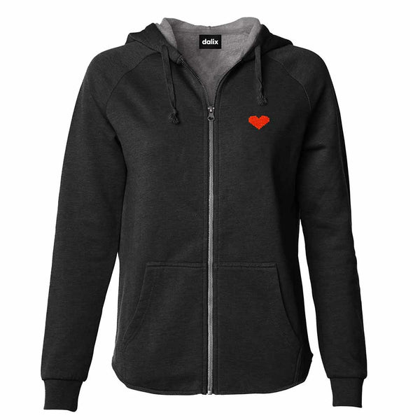 dalix Dalix Pixel Heart Washed Zip Hoodie