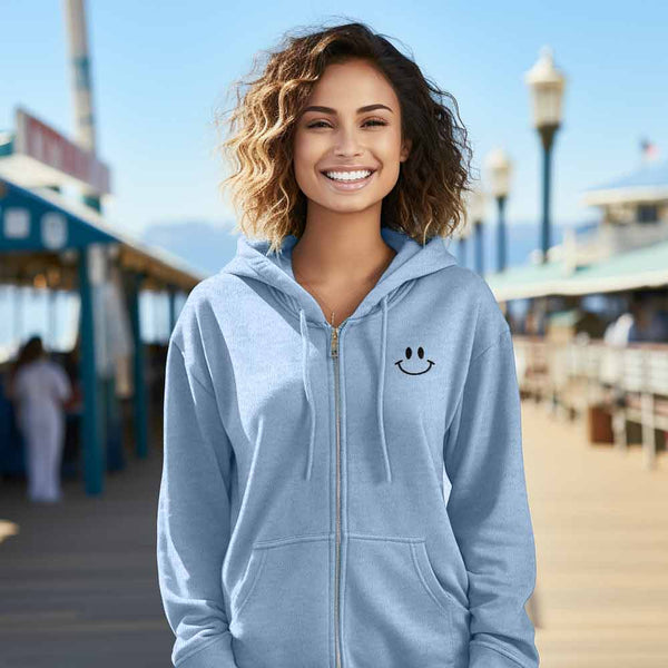 Dalix Dalix Smile Face Washed Zip Hoodie