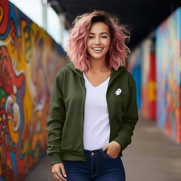 Dalix Dalix Ghost Midweight Fleece Cropped Zip Hoodie