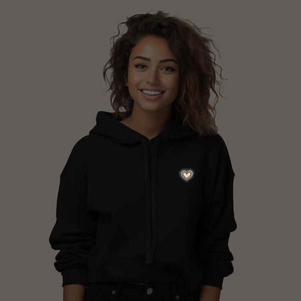 Dalix Dalix Heart Midweight Fleece Cropped Hoodie (Glow In The Dark)