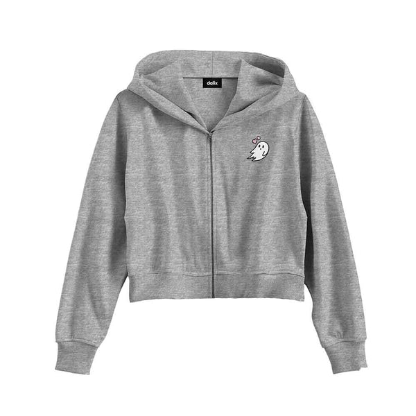 dalix Dalix Heartly Ghost Midweight Fleece Cropped Zip Hoodie