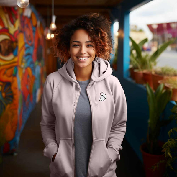 Dalix Dalix Heartly Ghost Midweight Fleece Raglan Sleeve Zip Hoodie