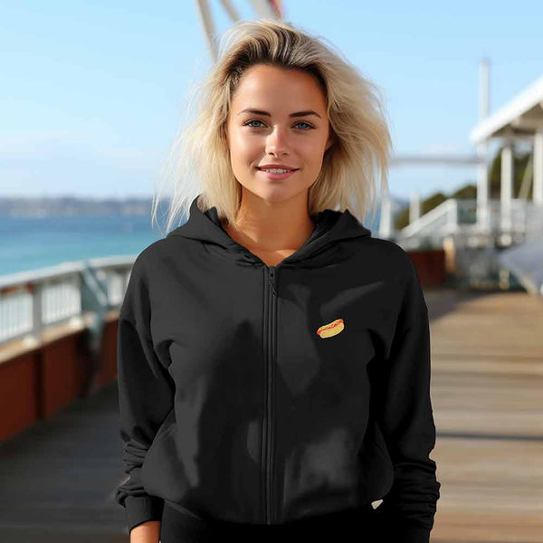 Dalix Dalix Hot Dog Midweight Fleece Cropped Zip Hoodie
