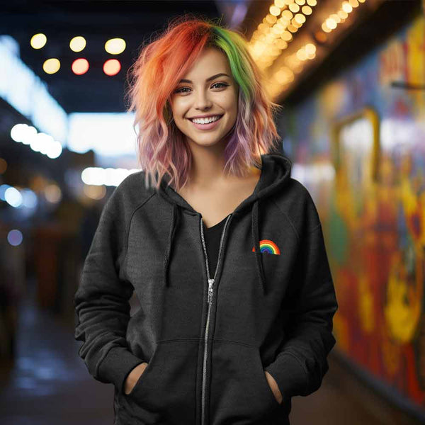 Dalix Dalix Rainbow Midweight Fleece Washed Zip Hoodie