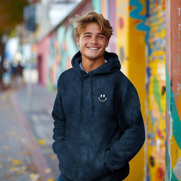 Dalix Dalix Smile Face Midweight Fleece Mineral Wash Hoodie
