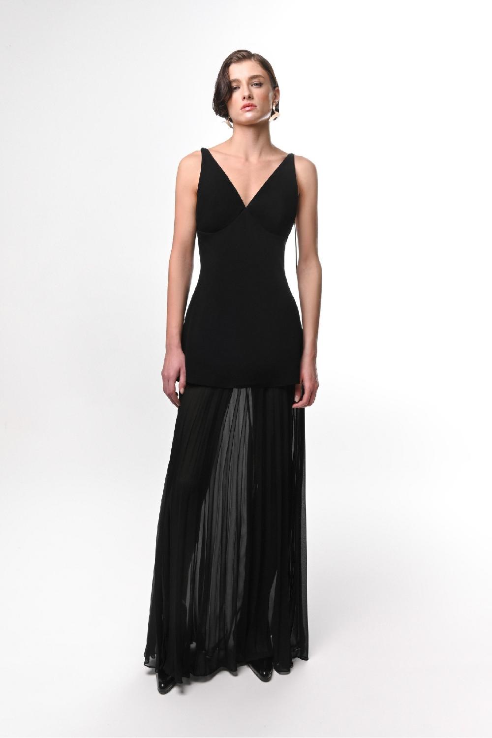 Dalood Black Maxi Dress With Pleats