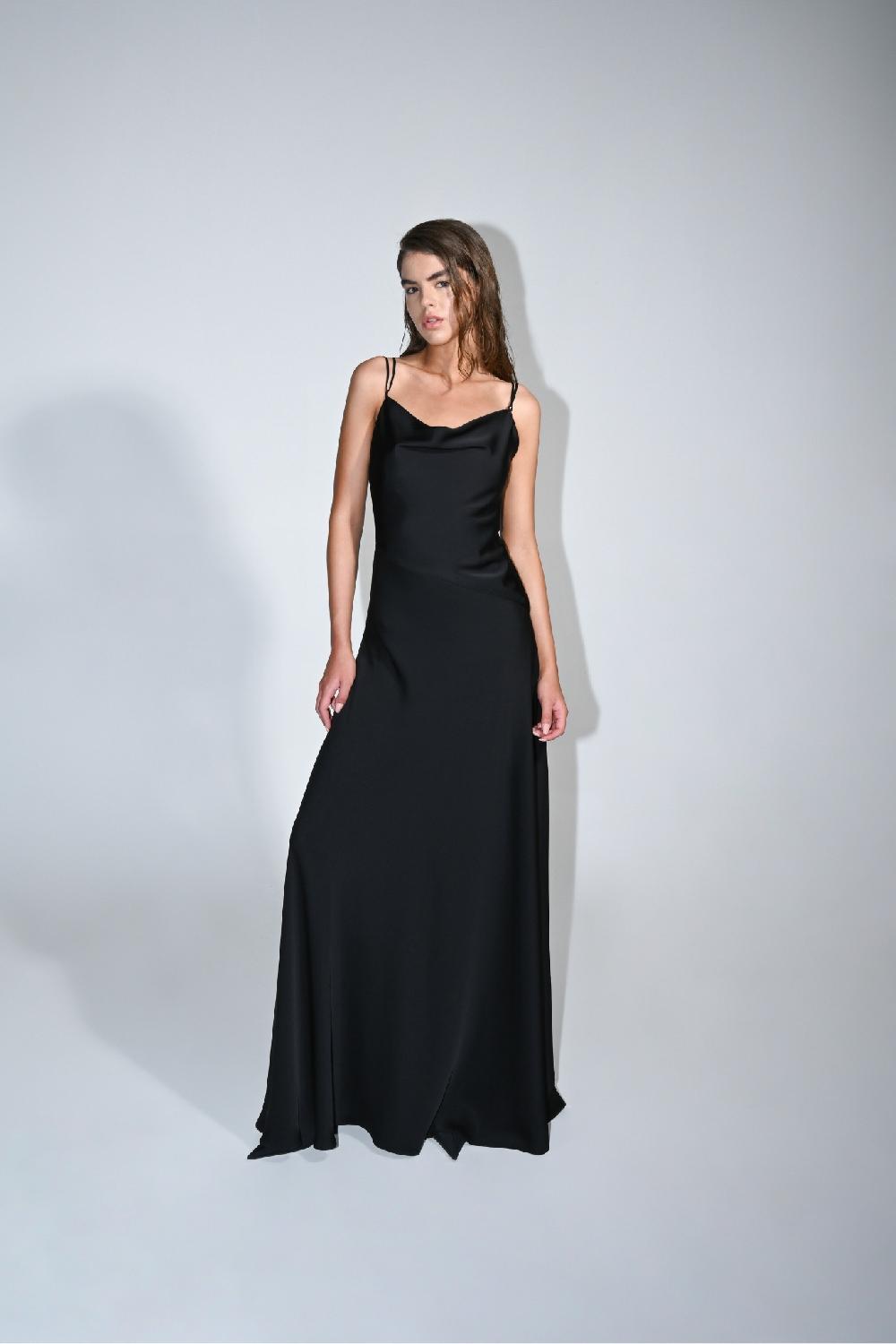 Dalood Black Satin Maxi Dress