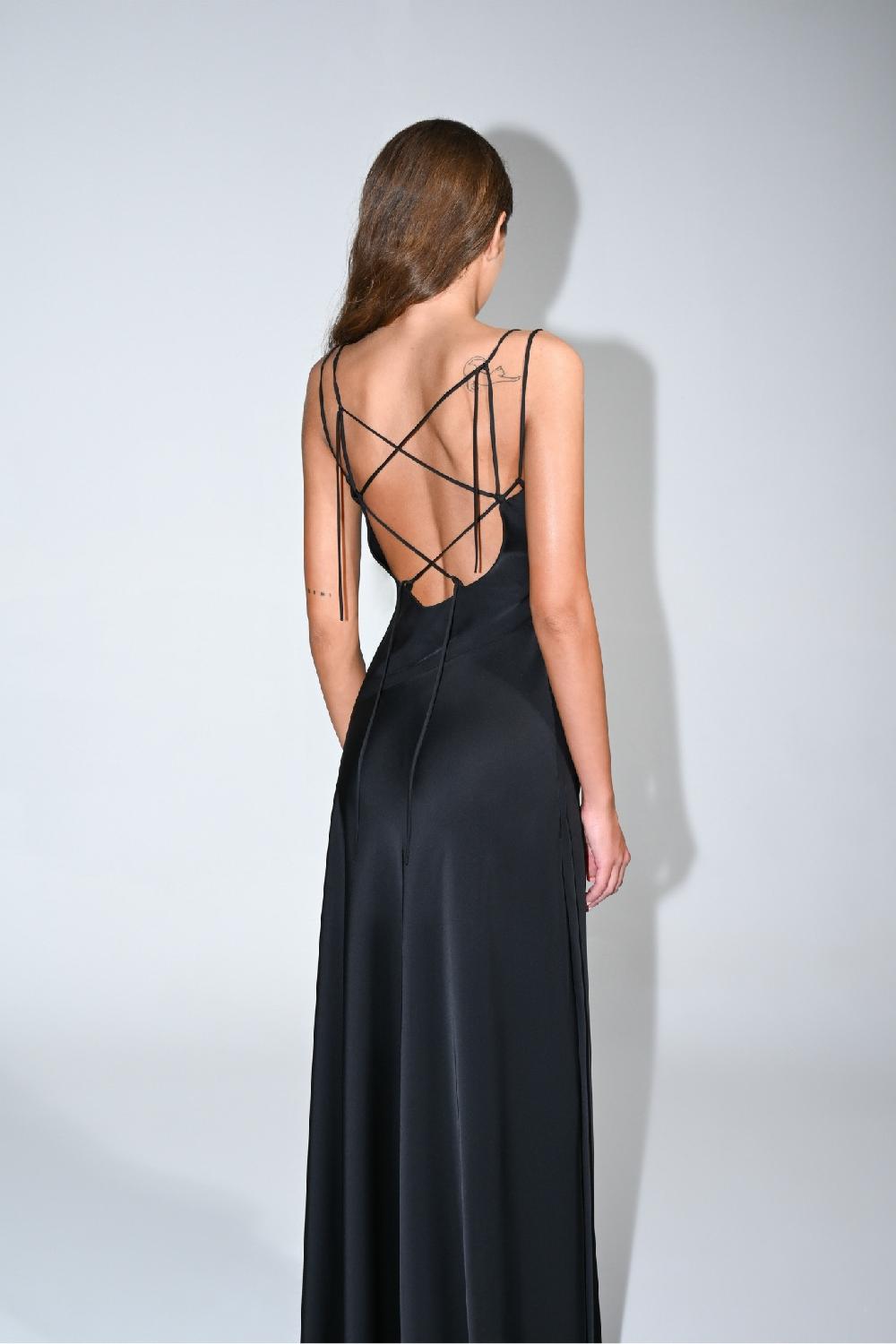 Dalood Black Satin Maxi Dress