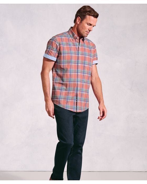 Damart Brook Taverner - Cotton Slub Check Short Sleeve Shirt