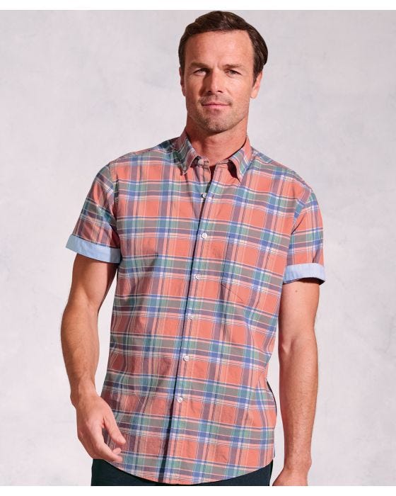 Damart Brook Taverner - Cotton Slub Check Short Sleeve Shirt
