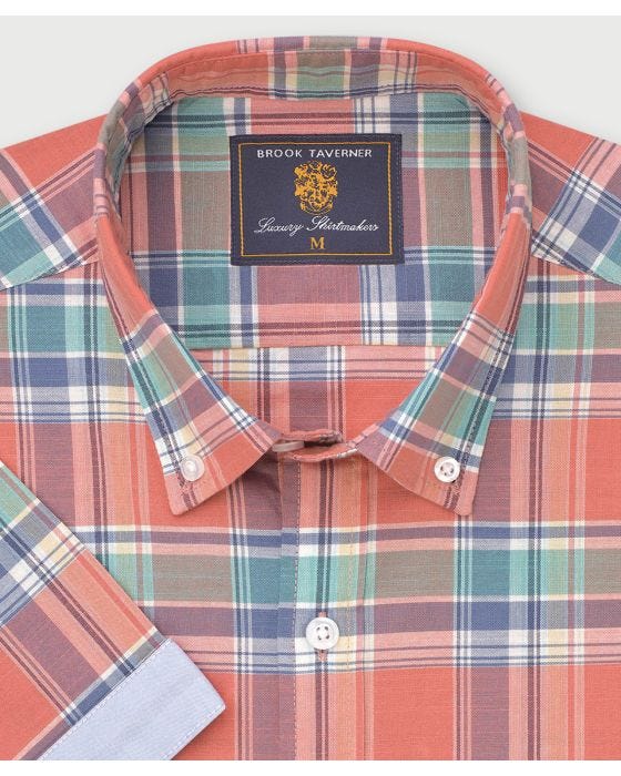 Damart Brook Taverner - Cotton Slub Check Short Sleeve Shirt