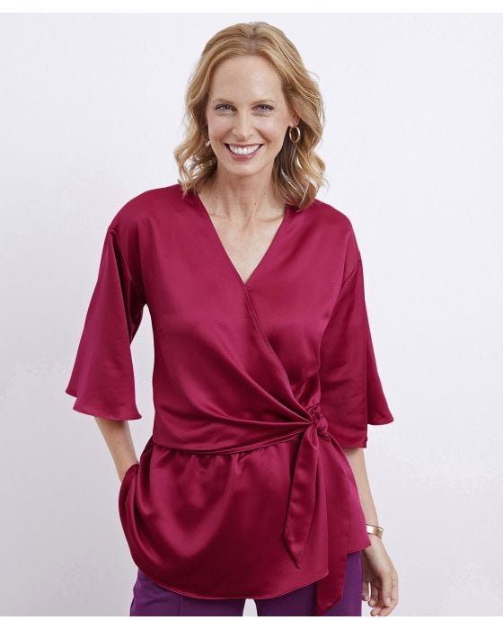 damart 3/4 Sleeve Wrap Blouse