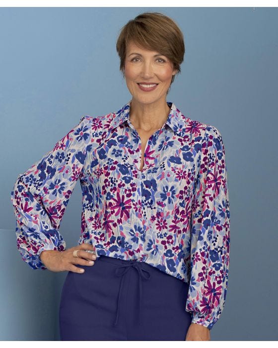 Damart Balloon Sleeve Floral Printed Blouse