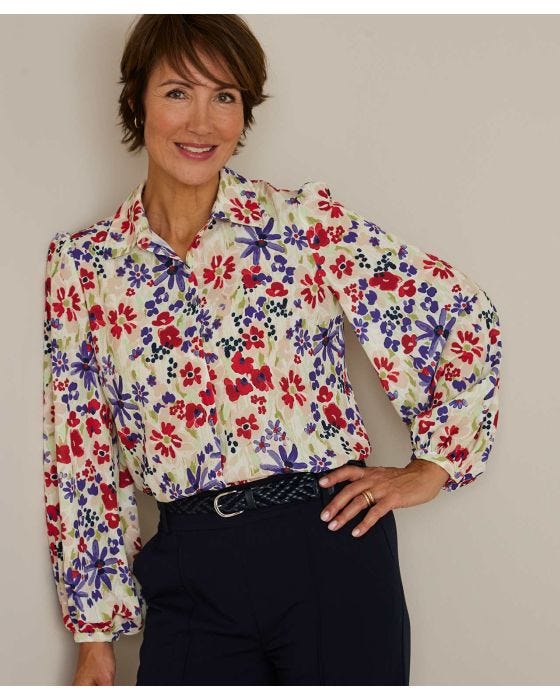 damart Balloon Sleeve Floral Printed Blouse